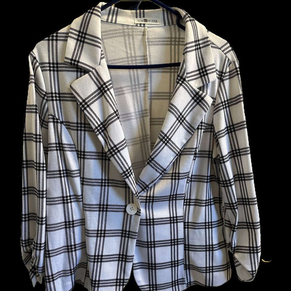 NWOT Auliné Collection White Checker Knit Blazer, 2X (Fits Like 1X) Professional